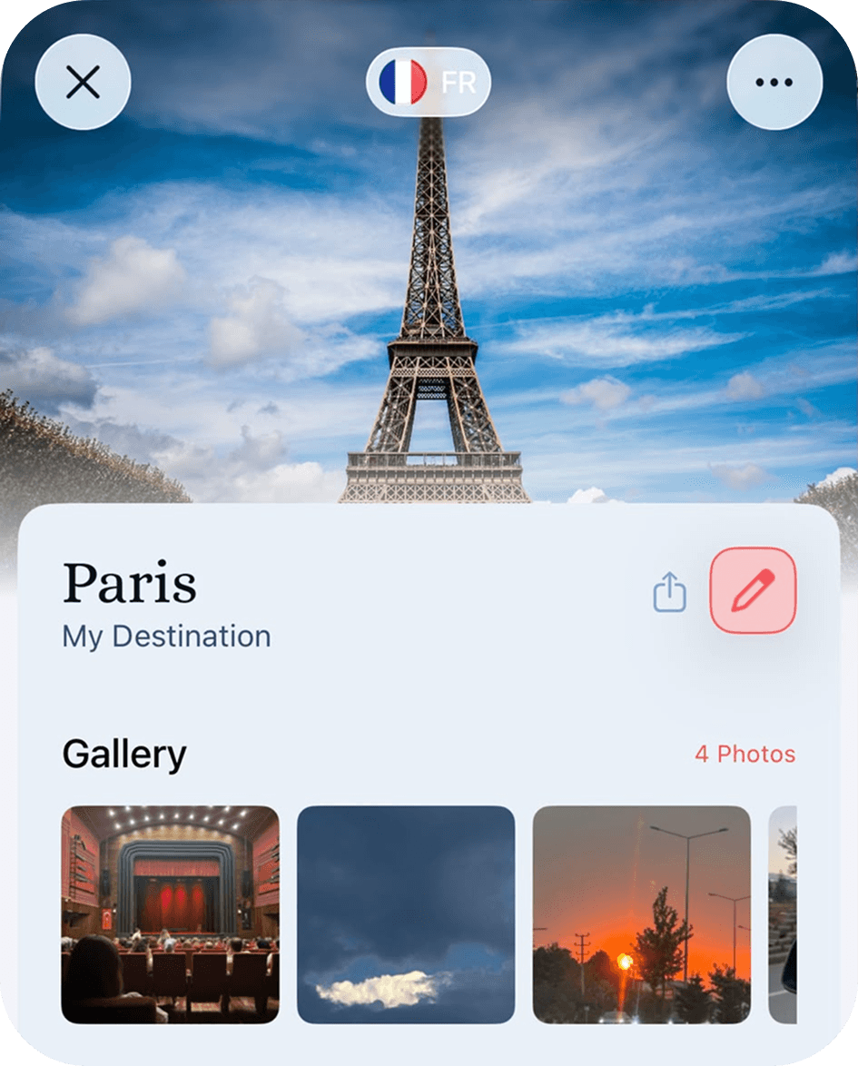 Paris destination details screenshot