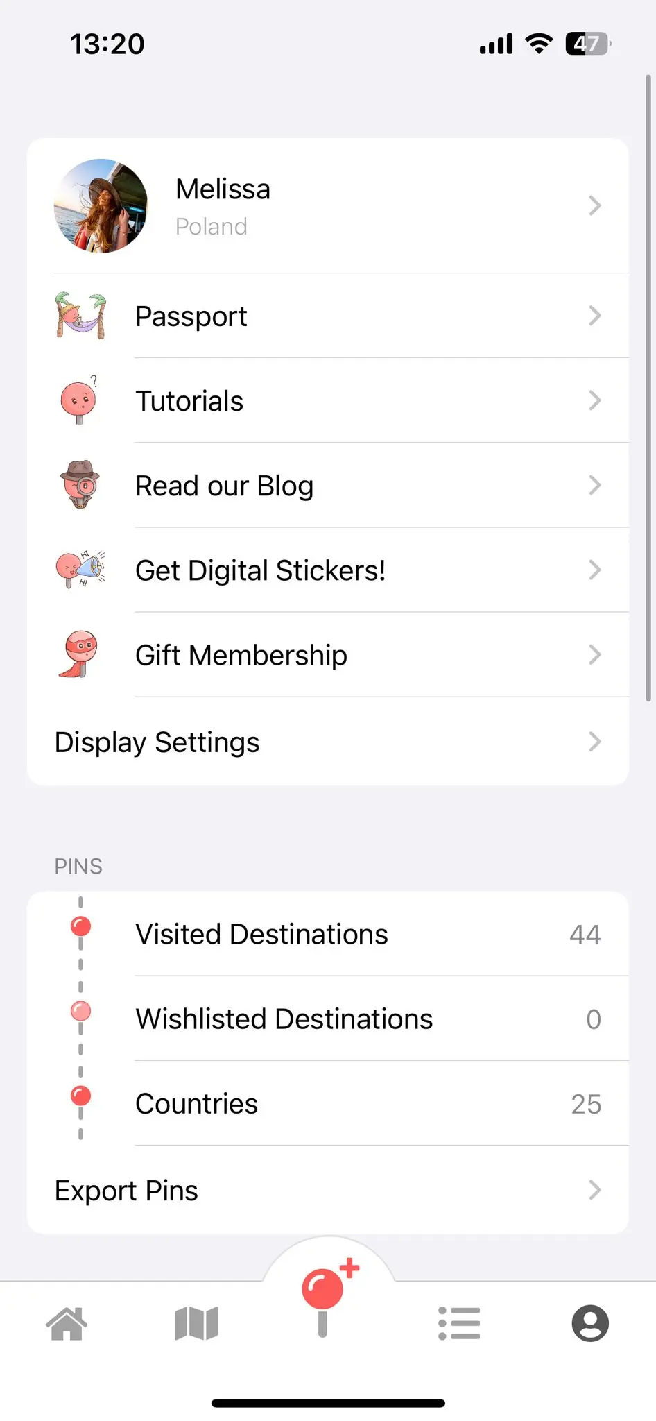 Pin Traveler sharing options